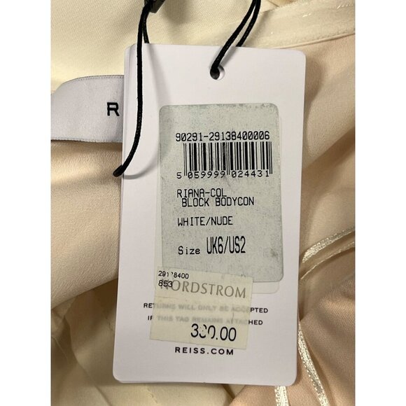 Reiss Riana-Col Block Bodycon Dress 2 White Nude One-Shoulder Sheath Women New - Picture 7 of 8